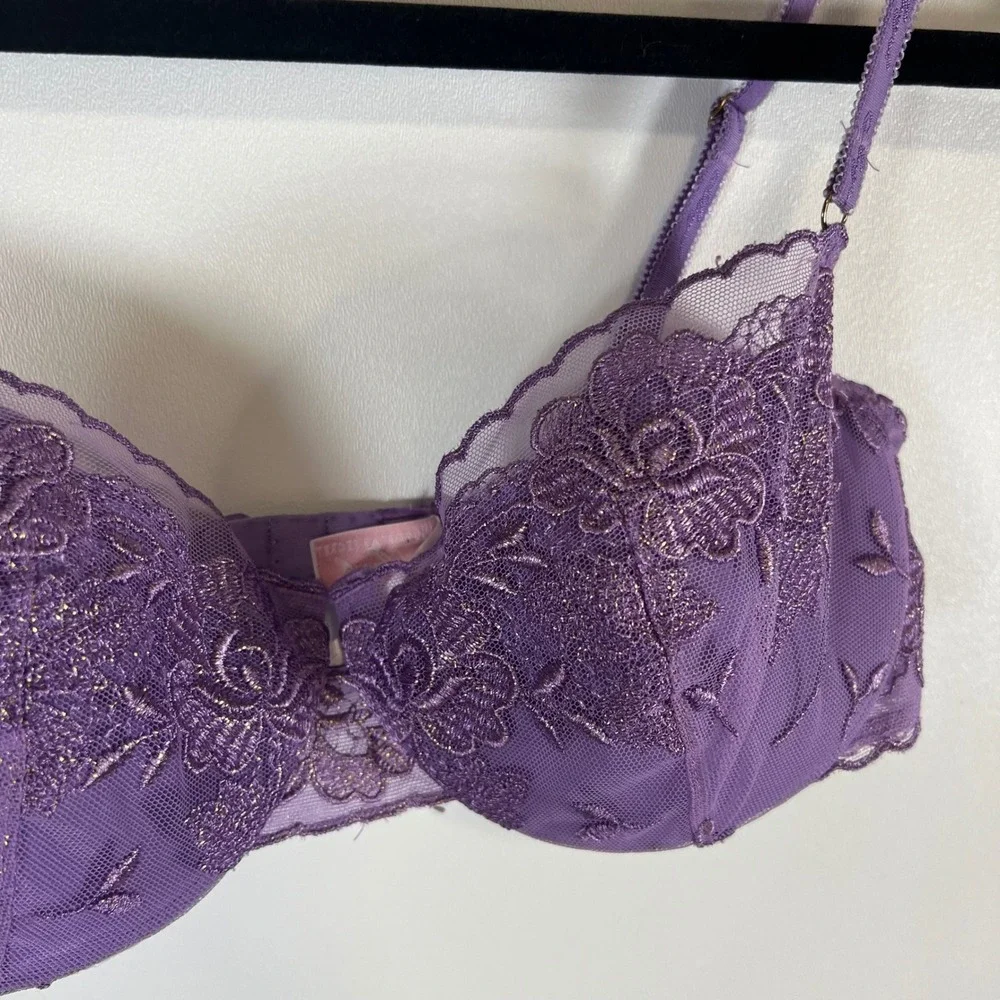 Victoria's Secret Angels Purple Floral‎ Lace Balconet Bra 34C 202945-L27 Sexy